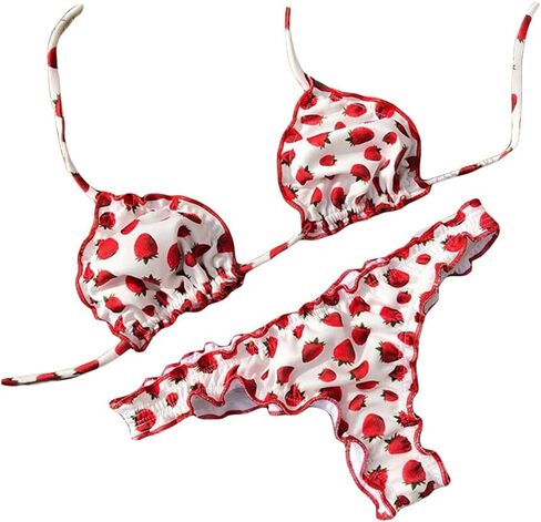 New Women's Swimsuit,Strawberry Printed Bikini, Lotus Edge Swimsuit, Belt Swimsuit in Kuwait