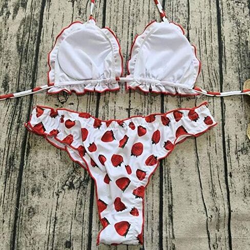 New Women's Swimsuit,Strawberry Printed Bikini, Lotus Edge Swimsuit, Belt Swimsuit in Kuwait