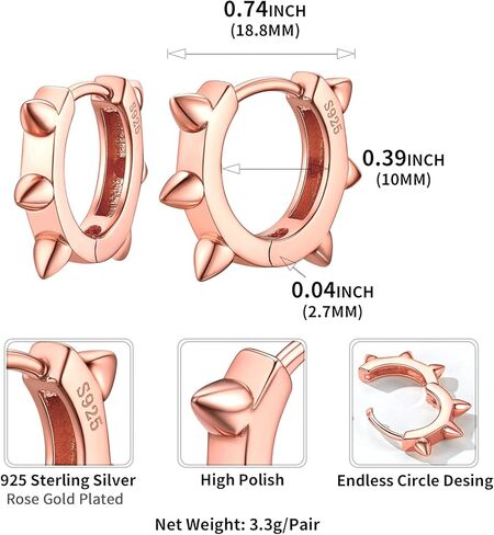 ChicSilver 925 Sterling Silver Cubic Zirconia Small Huggie Hoop Earrings for Women, Diameter 10MM, Silver/Gold/Rose Gold in Kuwait