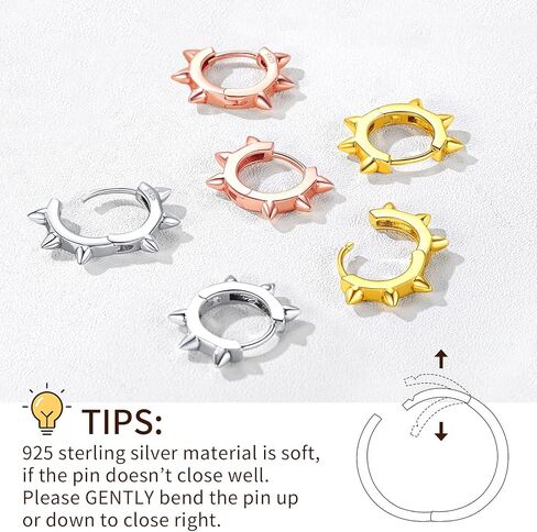 ChicSilver 925 Sterling Silver Cubic Zirconia Small Huggie Hoop Earrings for Women, Diameter 10MM, Silver/Gold/Rose Gold in Kuwait