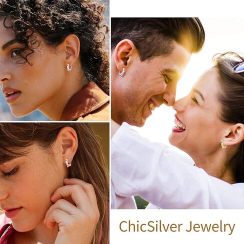 ChicSilver 925 Sterling Silver Cubic Zirconia Small Huggie Hoop Earrings for Women, Diameter 10MM, Silver/Gold/Rose Gold in Kuwait