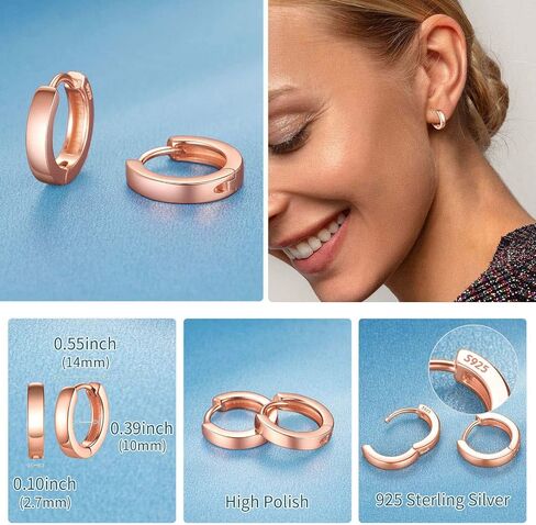 ChicSilver 925 Sterling Silver Cubic Zirconia Small Huggie Hoop Earrings for Women, Diameter 10MM, Silver/Gold/Rose Gold in Saudi Arabia