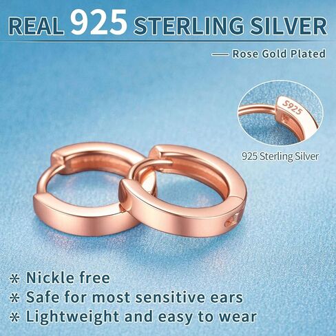 ChicSilver 925 Sterling Silver Cubic Zirconia Small Huggie Hoop Earrings for Women, Diameter 10MM, Silver/Gold/Rose Gold in Saudi Arabia