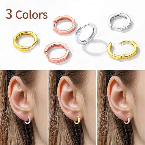 ChicSilver 925 Sterling Silver Cubic Zirconia Small Huggie Hoop Earrings for Women, Diameter 10MM, Silver/Gold/Rose Gold in Saudi Arabia