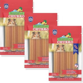 yakyCHURRO Himalayan Cheese Treats | Lactose Free - Gluten Free - Wheat Free -Soy Free| USA MADE | For All Breeds | BACON FLAVOR | 3 Resealable Pouches