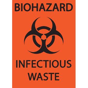 Zing Green Products 1915S Recycled Polystyrene "Biohazard Infectious Waste" Safety Sign, Self-Adhesive, 10" Length, 7" Width, Black on Orange