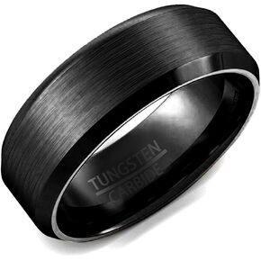 8mm Brushed Matte Black Titanium Stainless Steel Classical Simple Plain Ring Wedding Band