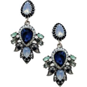 Large Art Deco Antique Vintage Style Navy Baby Blue Sapphire Opal Rhinestone Bridal Bridesmaid Wedding Prom Pageant Statement Earrings