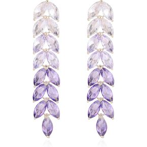 Gradient Crystal Long Chandelier Tassel Dangle Earrings for Women Rhinestone Leaf Drop Statement Earrings