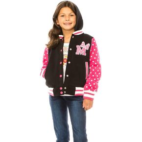 unik Girl Varsity Jacket with Polka Dot Sleeves Red Pink Plum