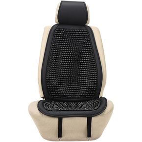 JSCARLIFE Natural Wood Beaded Seat Covers, Wooden Beaded Car Driver Seat Cushion for Cars Trucks and SUVs,Breathable Cooling Seat Cushion Four Seasons Universal. (Black)