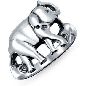 Bling Jewelry Good Luck Trunk Up Zoo Animal Two Elephants Ring For Women For Teen Oxidized .925 Sterling Silver