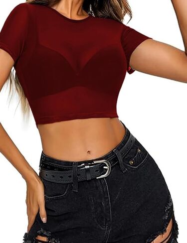 المرأة مثير ضئيلة شبكة شير انظر من خلال Clubwear بسط قميص بلوزة قمم المحاصيل قمم in Kuwait