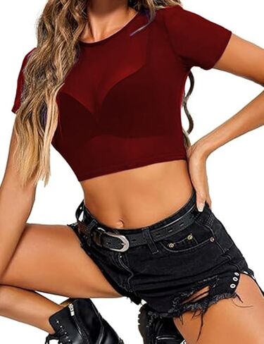 المرأة مثير ضئيلة شبكة شير انظر من خلال Clubwear بسط قميص بلوزة قمم المحاصيل قمم in Kuwait