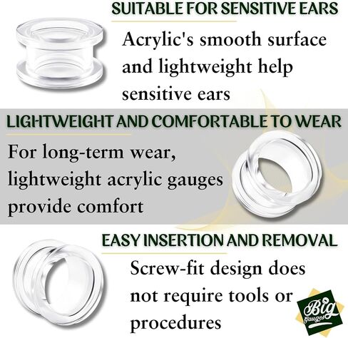 BIG GAUGES Pair of Clear Acrylic flesh Tunnels external Piercing Jewelry Stretcher Screw-fit Ear Plugs Earring Lobe in Saudi Arabia