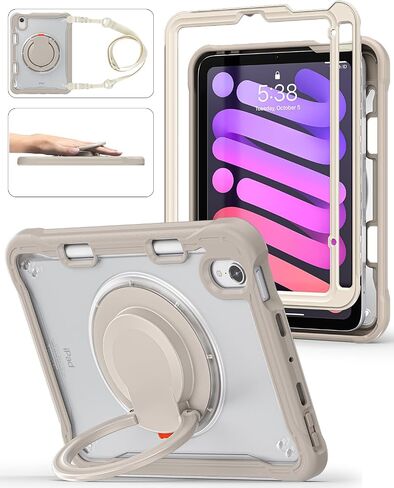 BRAECN iPad Mini 6 Case,Cover for Kids 8.3 inch 2021 iPad Mini 6th Gen, Shockproof Dropproof Rugged Protective Case with Pen Holder Carrying Shoulder Strap Ring, 360 Rotating Stand, Lavender Grey in Saudi Arabia
