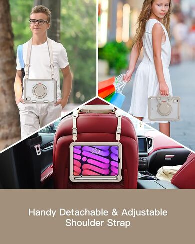 BRAECN iPad Mini 6 Case,Cover for Kids 8.3 inch 2021 iPad Mini 6th Gen, Shockproof Dropproof Rugged Protective Case with Pen Holder Carrying Shoulder Strap Ring, 360 Rotating Stand, Lavender Grey in Saudi Arabia