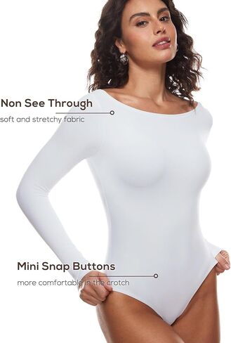 INLYRIC Women's Cozzifree Long Sleeve Bodysuit Boat Neck Stretchy Basic Tops in Kuwait
