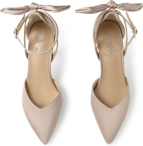 Trary Women's Heels للنساء كعب عالٍ مغلق من الأمام وكعب عالٍ مدبب وعقدة على شكل فيونكة وحزام الكاحل 3.74 بوصة حذاء نسائي بإبزيم قابل للتعديل مريح ومثير لحفلات الزفاف والحفلات الكاجوال والمكتب in Kuwait