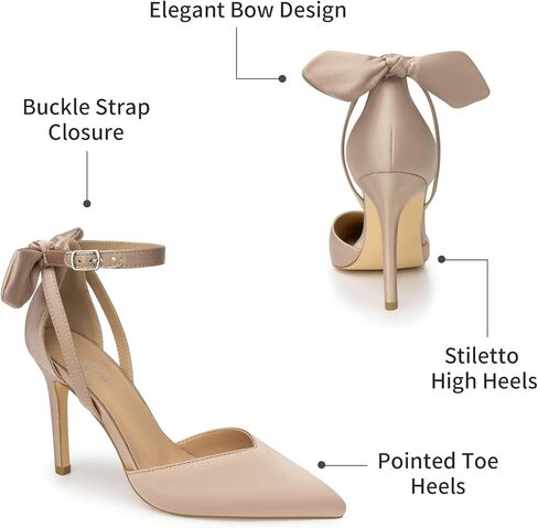 Trary Women's Heels للنساء كعب عالٍ مغلق من الأمام وكعب عالٍ مدبب وعقدة على شكل فيونكة وحزام الكاحل 3.74 بوصة حذاء نسائي بإبزيم قابل للتعديل مريح ومثير لحفلات الزفاف والحفلات الكاجوال والمكتب in Kuwait