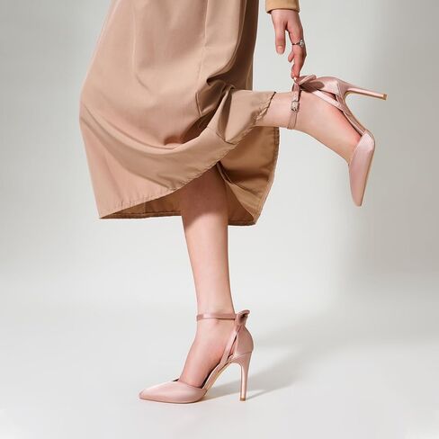 Trary Women's Heels للنساء كعب عالٍ مغلق من الأمام وكعب عالٍ مدبب وعقدة على شكل فيونكة وحزام الكاحل 3.74 بوصة حذاء نسائي بإبزيم قابل للتعديل مريح ومثير لحفلات الزفاف والحفلات الكاجوال والمكتب in Kuwait