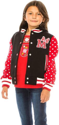 unik Girl Varsity Jacket with Polka Dot Sleeves Red Pink Plum in Kuwait