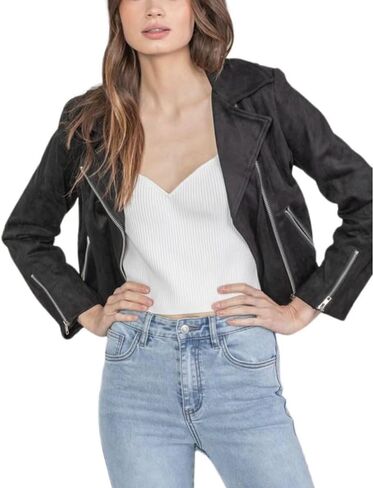 Women Tassel Suede Biker Faux Jacket Faux Suede Hem in Saudi Arabia