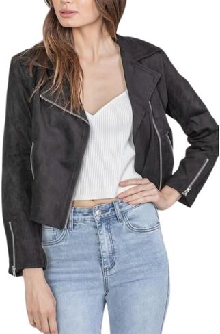 Women Tassel Suede Biker Faux Jacket Faux Suede Hem in Saudi Arabia