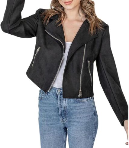 Women Tassel Suede Biker Faux Jacket Faux Suede Hem in Saudi Arabia