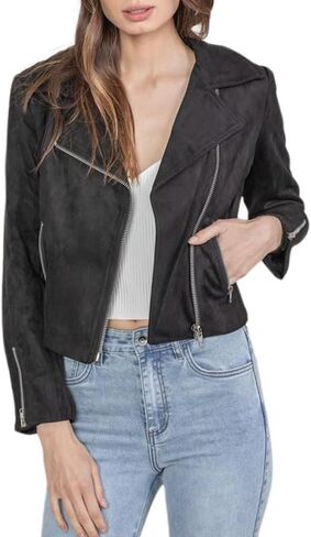 Women Tassel Suede Biker Faux Jacket Faux Suede Hem in Saudi Arabia