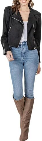 Women Tassel Suede Biker Faux Jacket Faux Suede Hem in Saudi Arabia