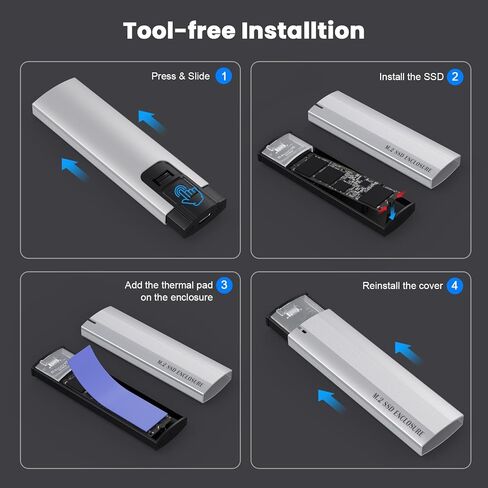محول حاوية M.2 NVME SATA SSD من الألومنيوم، USB 3.2 Gen 2 (10 جيجابت في الثانية) إلى NVME PCI-E SATA M-Key/(B+M) محرك أقراص الحالة الصلبة، M.2 إلى USB C&A حاوية خارجية لـ 2242/2260 /2280 in Saudi Arabia