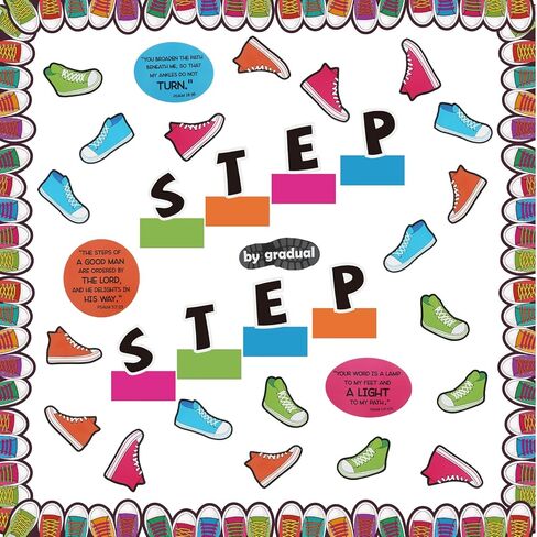 Fulmoon 64 Pcs Shoes Bulletin Board Sets Religious Step by Gradual Step Cutouts First Communion Shoes Border Trims for Sunday School Classroom Decor Christian Educational Learning Activities in Saudi Arabia