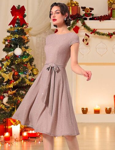 فساتين Dressystar الرسمية للنساء الترتر خمر 1950s ريترو كاب كم كوكتيل مساء حفل زفاف حفلة موسيقية اللباس in Kuwait