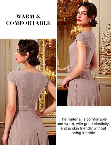 فساتين Dressystar الرسمية للنساء الترتر خمر 1950s ريترو كاب كم كوكتيل مساء حفل زفاف حفلة موسيقية اللباس in Kuwait