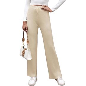 Cowasto Women's Casual Ribbed Knit Pants Elastic Waist Tie Front Wide Leg Sweater Pants