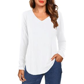 Sweetnight Long Sleeve T Shirts for Women V Neck Loose Fit Cotton Raglan Baseball Tee Shirt