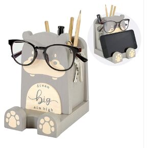I'm Wood Multipurpose Eyeglass Phone Pen & Pencil Holder Stand Stationery Desk Box Organizer Accessories Decor Home Office Desktop Birthday Graduation Gifts “Dream Big Aim High" (Hippo)