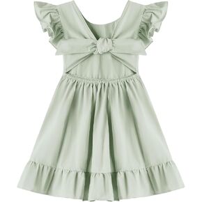 Dutebare Toddler Girls Swing Dress Linen Backless Tie Back Ruffle Hem Kid Casual Beach Dresses