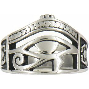 TURTLEDOVE Eye of Horus Ring - Stainless Steel Ring with Egyptian Ankh Cross and Eye of Horus