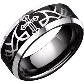 Angel Wings Cross Titanium Steel Mens Black Ring Men Wedding Band Man Ring