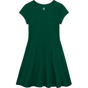 Girls Skater Dress Toddler Summer Dress Cotton Casual Short Sleeve Twirly Solid Color for Kids 2-12 Years in Kuwait