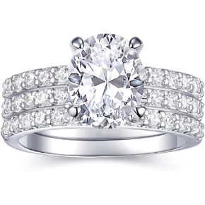 AONED 2 Carat Oval Engagement Rings Set for Women | Cubic Zirconia Wedding Sets | Wedding Band Ring | Promise Rings for Her 18K White Gold Plated Jewelry Gifts Size 4-11