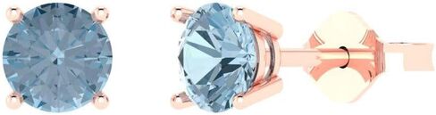 2.1 ct Round Cut Solitaire VVS1 Fine Natural Aquamarine Pair of Stud Earrings 18K Pink Rose Gold Butterfly Push Back in Saudi Arabia