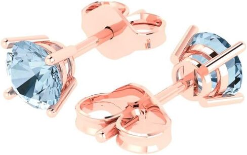 2.1 ct Round Cut Solitaire VVS1 Fine Natural Aquamarine Pair of Stud Earrings 18K Pink Rose Gold Butterfly Push Back in Saudi Arabia