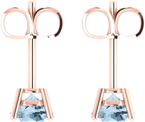 2.1 ct Round Cut Solitaire VVS1 Fine Natural Aquamarine Pair of Stud Earrings 18K Pink Rose Gold Butterfly Push Back in Saudi Arabia