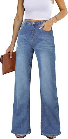 Astylish Womens Baggy Wide Leg Casual Jeans Crossover Waisted Stretchy Boyfriend Y2K Denim Pants in Kuwait