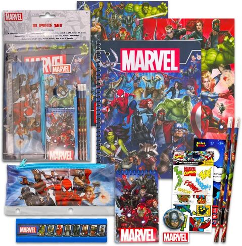 حزمة قيمة من اللوازم المدرسية من Marvel Avengers ~ 11 قطعة من دفاتر الملاحظات وقلم الرصاص والأقلام والمجلدات والمزيد in Saudi Arabia