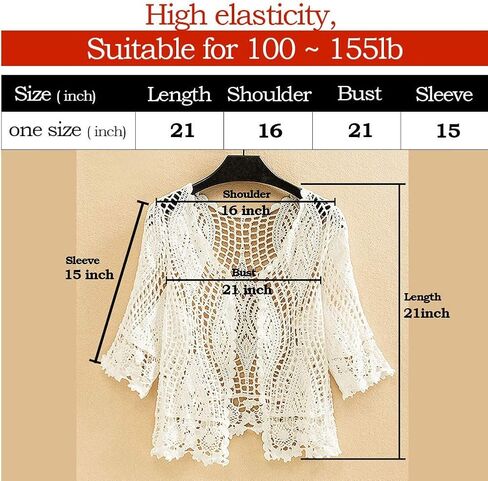 Women's Lace Cardigan Floral Crochet Sheer Beach Cover Ups Long Kimono with Half Sleeves in Saudi Arabia