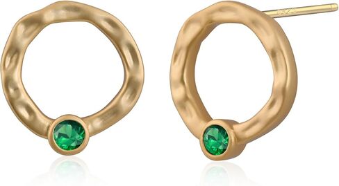 Gold Hammered Circle Stud Earrings Dainty Gold Plated Emerald Earrings for Women Trendy Round Earrings with Sterling Silver Post for Gift in Saudi Arabia